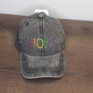 NWT Rae Dunn PROUD Rainbow Adjustable Slide Baseball Cap Hat Relaxed Fit Gray